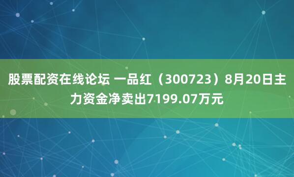 股票配资在线论坛 一品红（300723）8月20日主力资金净卖出7199.07万元